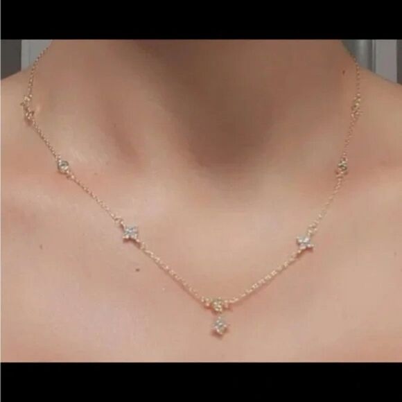 NEW 925 Sterling Silver Zircon Lucky Clover Necklace Adjustable - Picture 6 of 10